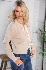 Fall Flirtations Bow Cable Knit Cardigan