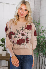 Scarlet Petals Bubble Sleeve Sweater