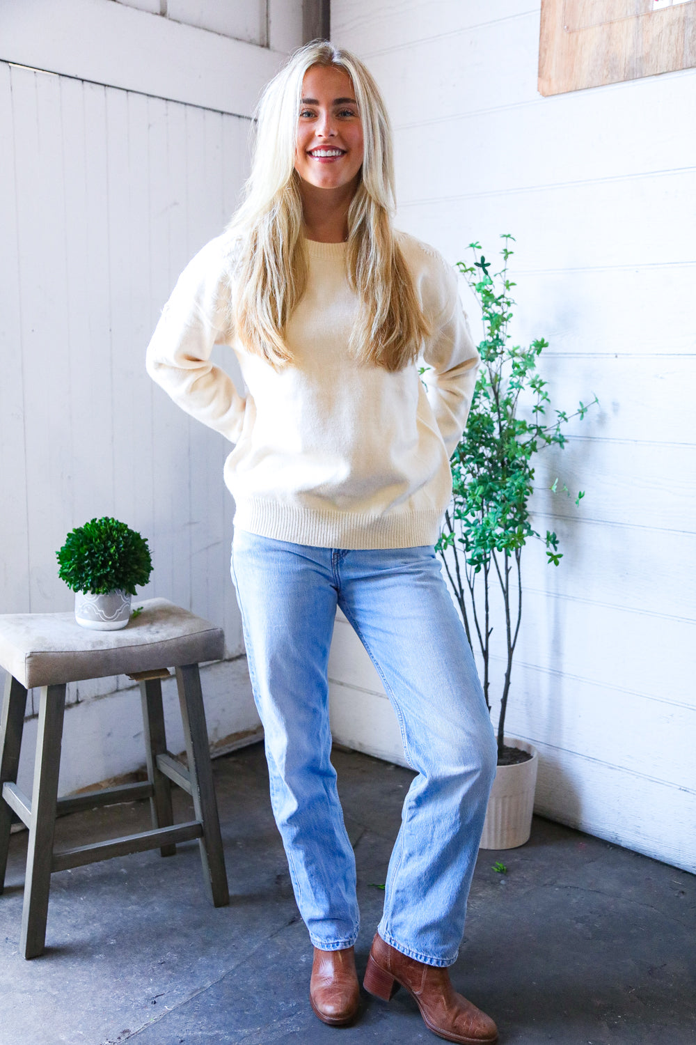 Mellow Musings Taupe Embroidered Sweater