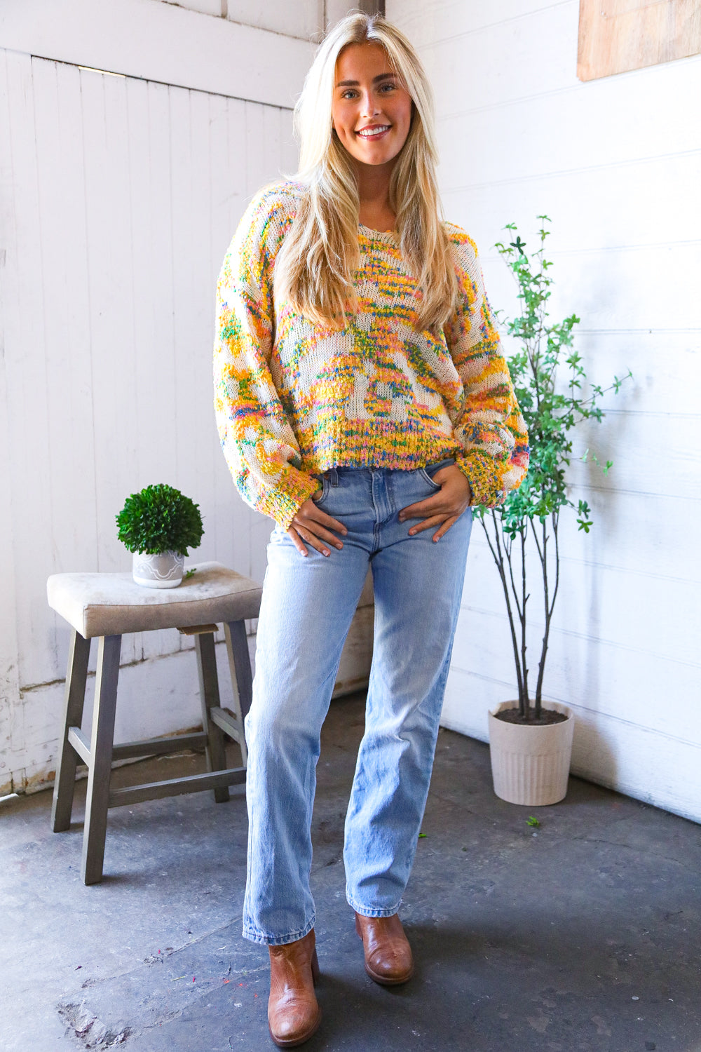 The Knit Fix Yellow Multi Chenille Pullover