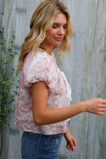 Feeling Femme' Blush Scoop Neck Floral Top w/Bow