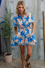Feeling Bold Turquoise Floral Smocked Waist Flutter Sleeve Romper