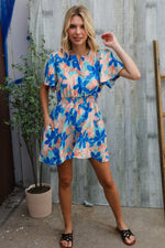 Feeling Bold Turquoise Floral Smocked Waist Flutter Sleeve Romper