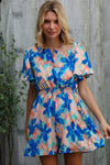 Feeling Bold Turquoise Floral Smocked Waist Flutter Sleeve Romper