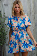 Feeling Bold Turquoise Floral Smocked Waist Flutter Sleeve Romper