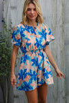 Feeling Bold Turquoise Floral Smocked Waist Flutter Sleeve Romper
