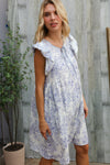 Vintage Vibes Dusty Blue Folded Ruffle Short Sleeve Babydoll Dress