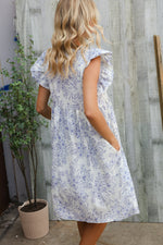 Vintage Vibes Dusty Blue Folded Ruffle Short Sleeve Babydoll Dress