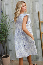 Vintage Vibes Dusty Blue Folded Ruffle Short Sleeve Babydoll Dress