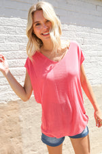Summer Vibes Coral Relaxed Fit Jacquard Knitted Top
