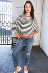 A Stripe Story Rust Crew Neck Pullover