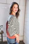 A Stripe Story Rust Crew Neck Pullover