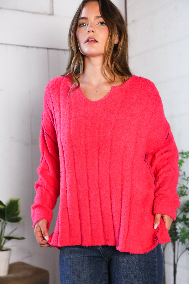 Snuggle Me Hot Pink Thick Ribbed Sweater
