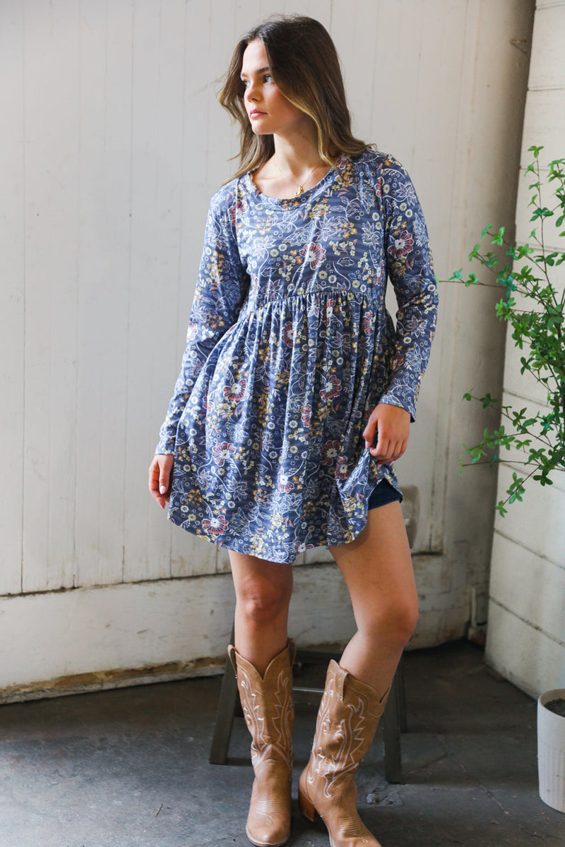Midnight Meadows Charcoal Swing Dress