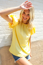 Picture Perfect Yellow Cotton Pleated Puff Short Sleeve Blouse