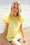 Picture Perfect Yellow Cotton Pleated Puff Short Sleeve Blouse
