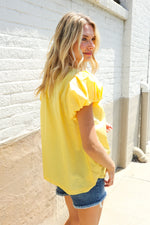 Picture Perfect Yellow Cotton Pleated Puff Short Sleeve Blouse