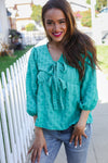 Stay With Me Mint V Neck Ribbon Bow Babydoll Woven Blouse