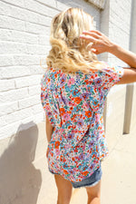 Beautiful You Ivory Floral Print Notch Neck Puff Short Sleeve Top