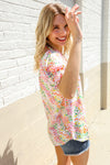 Beautiful You Ivory Notched Neck Floral Smocked Sleeve Top