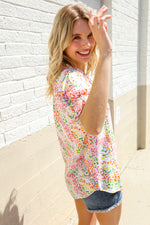 Beautiful You Ivory Notched Neck Floral Smocked Sleeve Top
