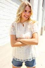 Classy Chic Ivory Swiss Dot Chiffon Button Yoke Lined Blouse