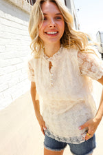Classy Chic Ivory Swiss Dot Chiffon Button Yoke Lined Blouse