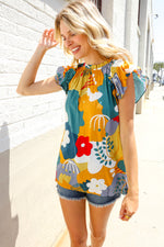 Be Bold Multicolor Abstract Print Flutter Sleeve Mock Neck Top