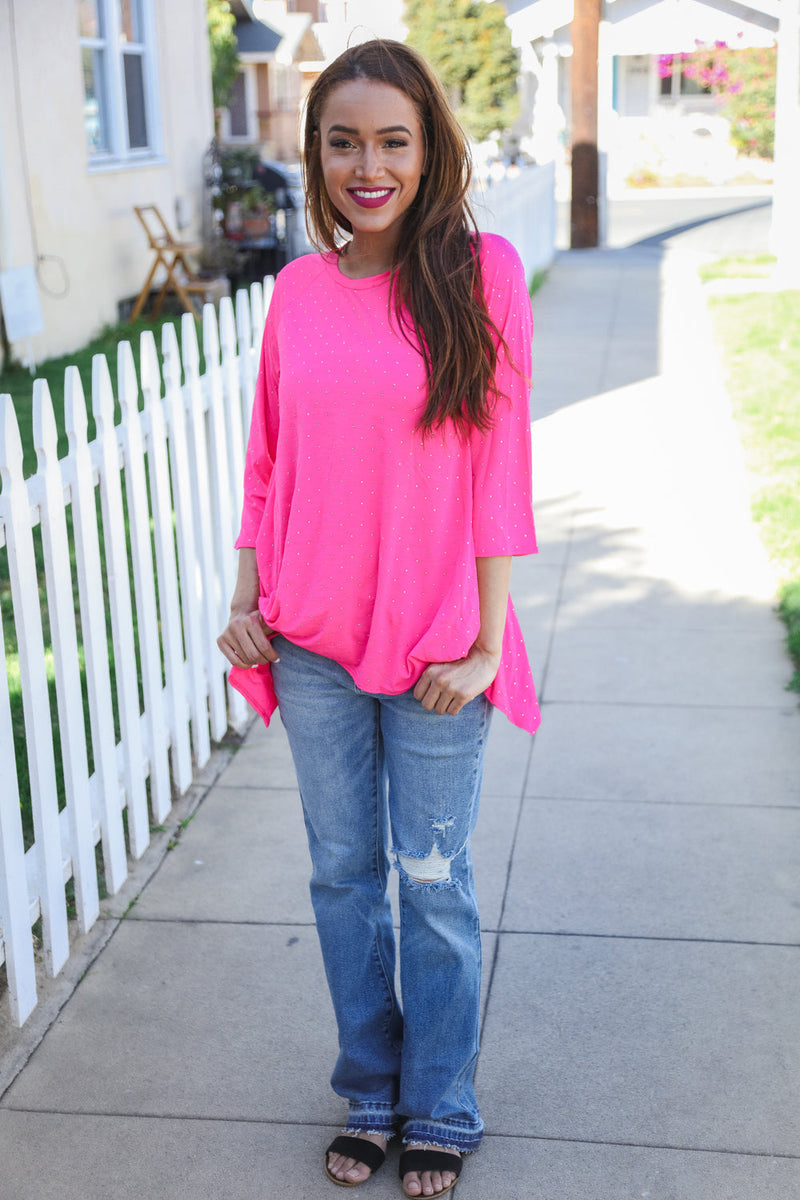 Be Bold Hot Pink Glitter Stud Scarf Hem Top