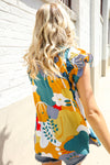 Be Bold Multicolor Abstract Print Flutter Sleeve Mock Neck Top