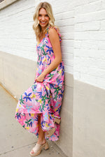 Find Love Pink Floral Back Tie Ribbon Ruffle Hem Frill Shoulder Strap Maxi