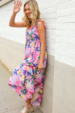 Find Love Pink Floral Back Tie Ribbon Ruffle Hem Frill Shoulder Strap Maxi