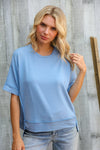 Look My Way Denim Hi-Lo French Terry Outseam Pullover