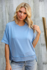 Look My Way Denim Hi-Lo French Terry Outseam Pullover