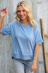 Look My Way Denim Hi-Lo French Terry Outseam Pullover