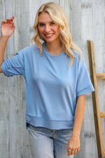 Look My Way Denim Hi-Lo French Terry Outseam Pullover