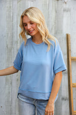 Look My Way Denim Hi-Lo French Terry Outseam Pullover