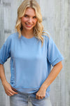 Look My Way Denim Hi-Lo French Terry Outseam Pullover