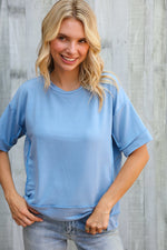 Look My Way Denim Hi-Lo French Terry Outseam Pullover