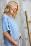 Look My Way Denim Hi-Lo French Terry Outseam Pullover