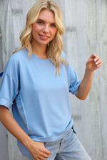 Look My Way Denim Hi-Lo French Terry Outseam Pullover