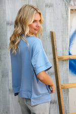 Look My Way Denim Hi-Lo French Terry Outseam Pullover