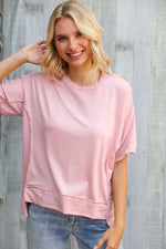 Look My Way Blush Hi-Lo French Terry Outseam Pullover