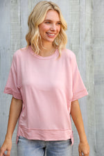 Look My Way Blush Hi-Lo French Terry Outseam Pullover