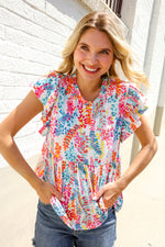 Perfect Find Ivory Floral Leaf Print Short Sleeve Babydoll Top