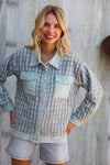 Put Together Turquoise Twill Banded Snap Button Jacket