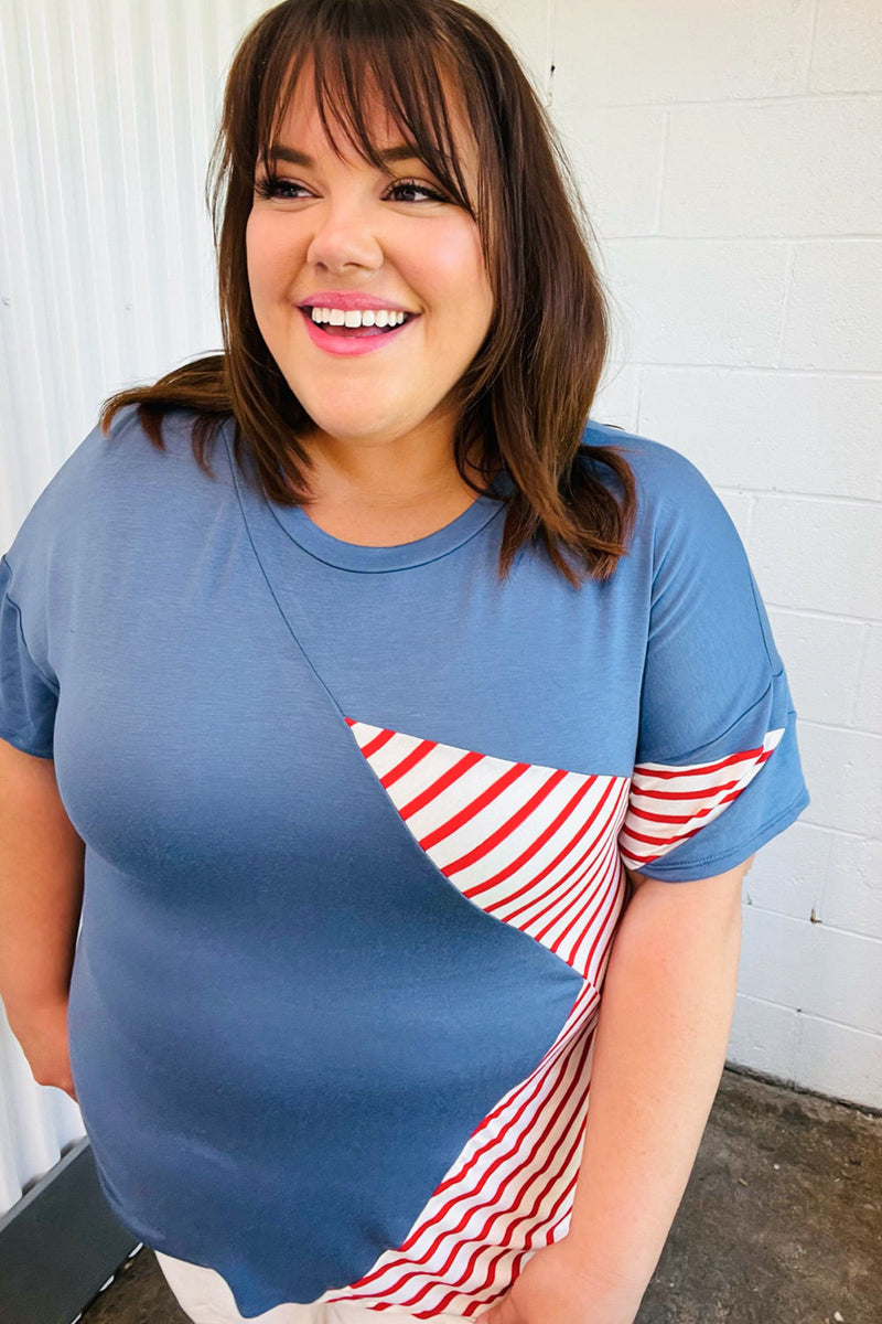 Red Striped Star Detail French Terry Patriotic Top