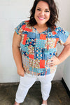 Blue & Orange Boho Patchwork Raglan Top