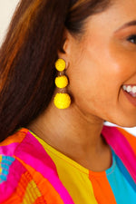 Yellow Raffia Lantern Pom Dangle Earrings