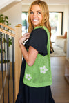 Green Floral Crochet Tote Bag